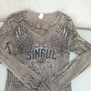Sinful Women's Graphic Brown Long Sleeve Tee